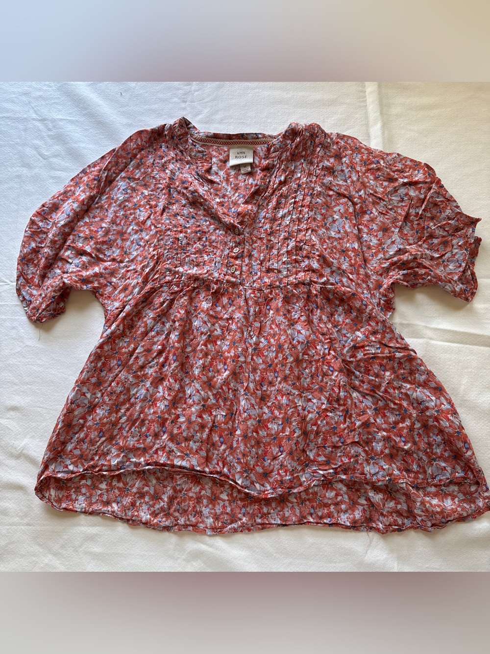 Knox Rose Reddish Floral Pintuck V-Neck Blouse